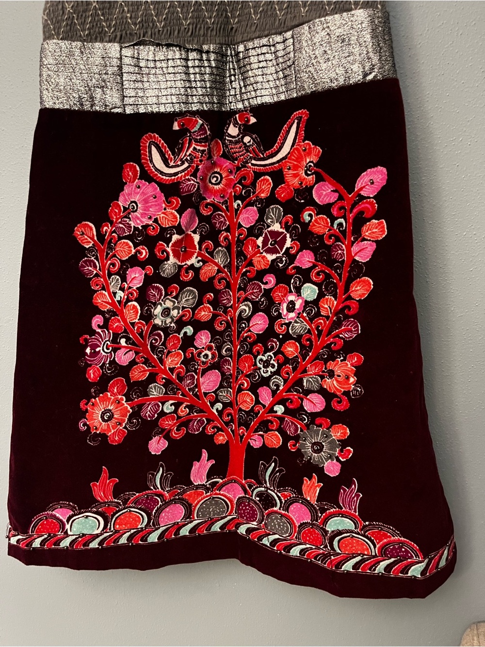 Free People Embroidered Pinafore Dress with Red Floral Motif - Picture 3 of 4
